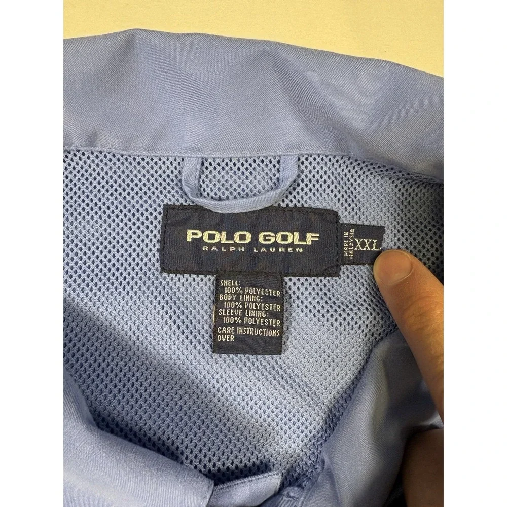VTG Polo Golf Ralph Lauren Windshirt XXL Blue Pockets Plaid Crest Pullover
